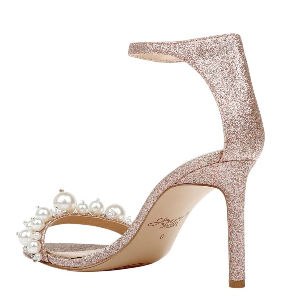 Jewel Badgley Mischka Lassie Rose Gold Glitter Pearl Stiletto Heels Size 9 - Picture 11 of 16